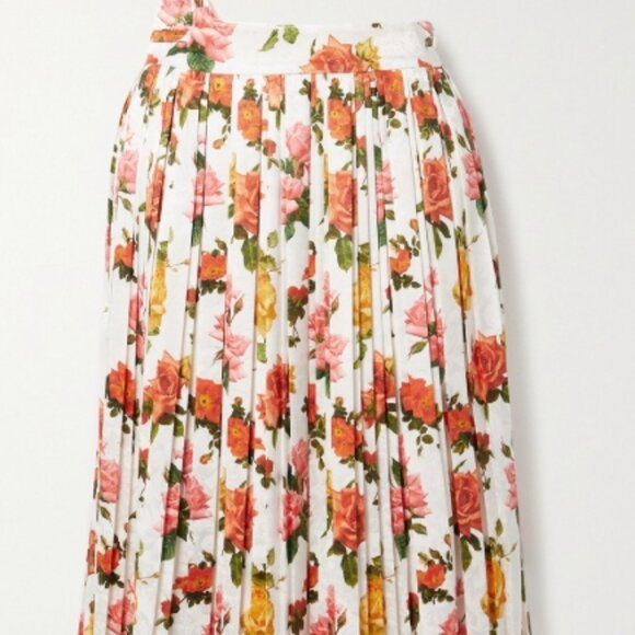 NWOT Commission Fanny Pleated Floral White/Multi Satin/Jacquard Midi SkirtM $805 - Picture 3 of 8